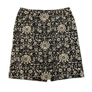 Talbots Women's Black & Tan Paisley Lined Mini Skirt Back Zip | Size 14